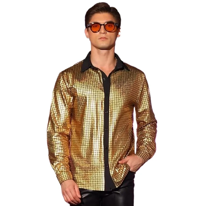 New Casual Checkered Glossy Bronzing Stage Dress Banquet Fashion Long-sleeved Shirt
New Casual Checkered Glossy Bronzing Stage Dress Banquet Fashion Long-sleeved Shirt