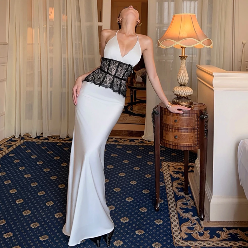Sexy Mermaid Evening Dress Elegant Halter Lace Customized Celebrity Gowns Temperament Satin Bespoke Occasion Gown
Sexy Mermaid Evening Dress Elegant Halter Lace Customized Celebrity Gowns Temperament Satin Bespoke Occasion Gown