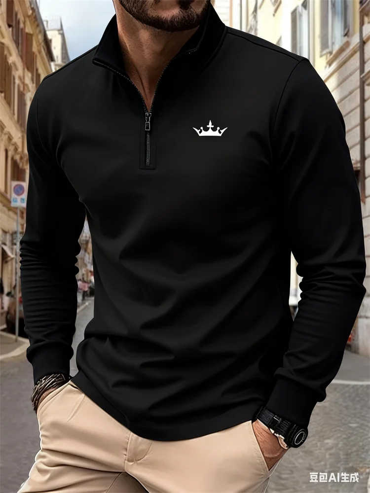Minimalist Crown Print Men's Half-Zip Stand Collar Shirt 3D Solid Color Long Sleeve Top Autumn Winter Business Casual Sweatshirt
Minimalist Crown Print Men's Half-Zip Stand Collar Shirt 3D Solid Color Long Sleeve Top Autumn Winter Business Casual Sweatshirt