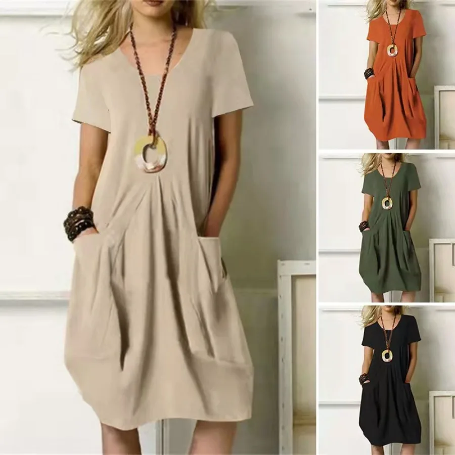 【New style】2026 summer new dress European and American cotton and linen solid color loose round collar short-sleeved women's dr
【New style】2026 summer new dress European and American cotton and linen solid color loose round collar short-sleeved women's dr