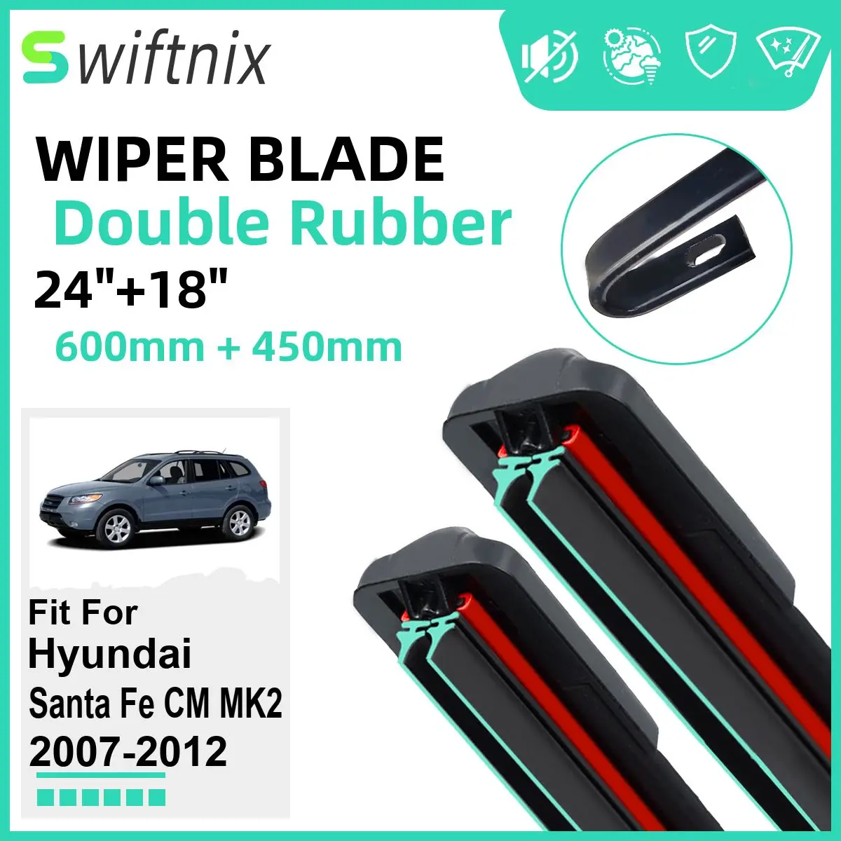 Двойные резиновые автомобильные дворники для Hyundai Santa Fe CM MK2 2007-2012, переднее ветровое стекло, резиновые автомобильные аксессуары 2012
Двойные резиновые автомобильные дворники для Hyundai Santa Fe CM MK2 2007-2012, переднее ветровое стекло, резиновые автомобильные аксессуары 2012