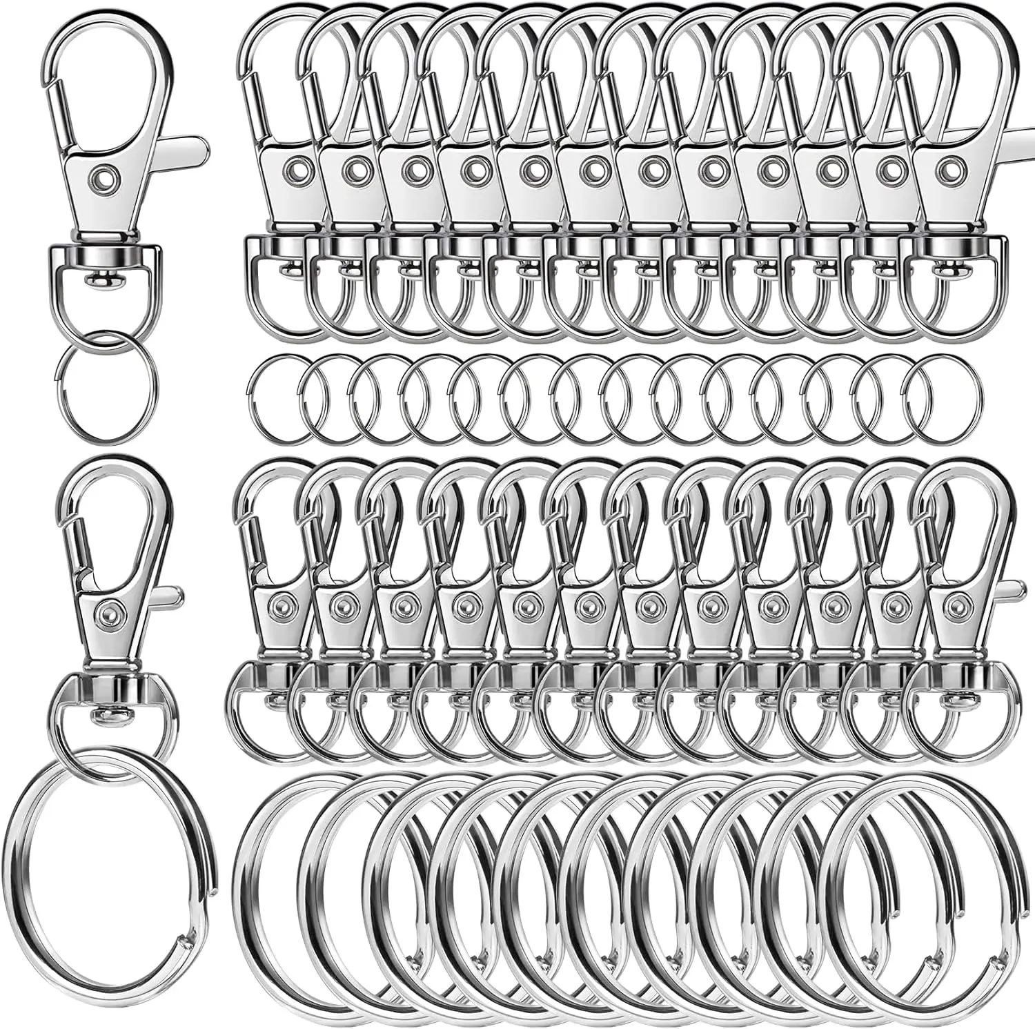 60 PCS Swivel Snap Hooks Key Rings Kit Metal Clips Split Rings for Jewelry Crafts Silver
60 PCS Swivel Snap Hooks Key Rings Kit Metal Clips Split Rings for Jewelry Crafts Silver
