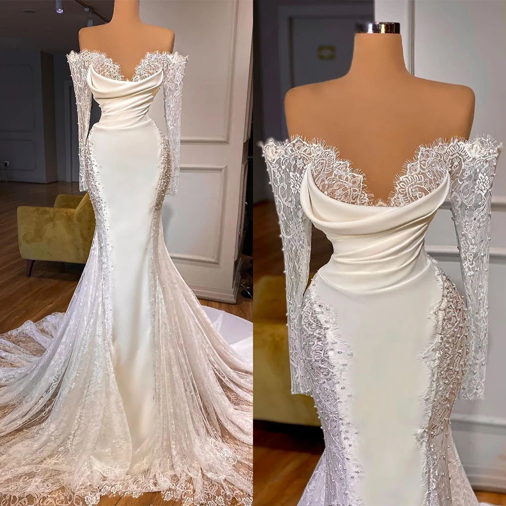 Saudi Arabic Luxury Wedding Dresses Off Shoulder Appliques Lace Mermaid Bridal Gowns Custom Made Long Sleeves Vestido De Novia
Saudi Arabic Luxury Wedding Dresses Off Shoulder Appliques Lace Mermaid Bridal Gowns Custom Made Long Sleeves Vestido De Novia