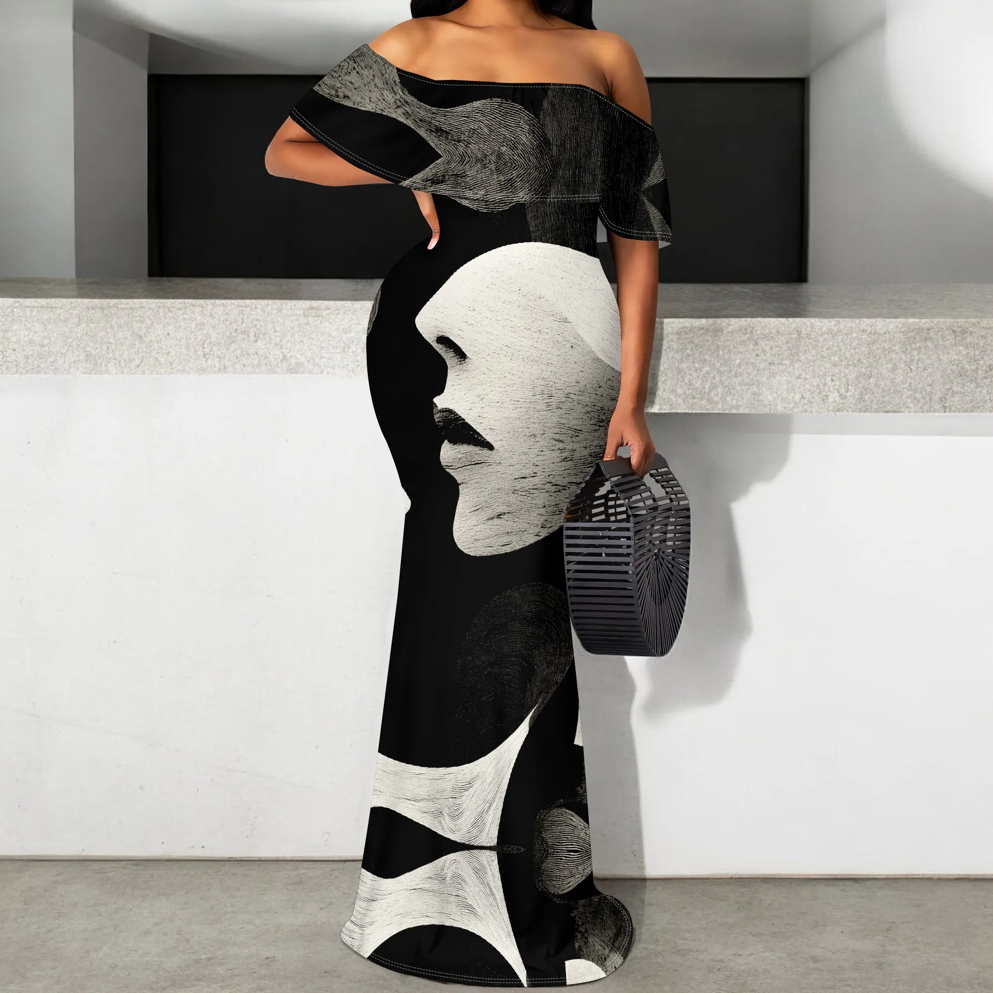 S-3XL Off Shoulder Abstract Face Print Mermaid Dress – Black White Gallery Style for Art Lovers
S-3XL Off Shoulder Abstract Face Print Mermaid Dress – Black White Gallery Style for Art Lovers