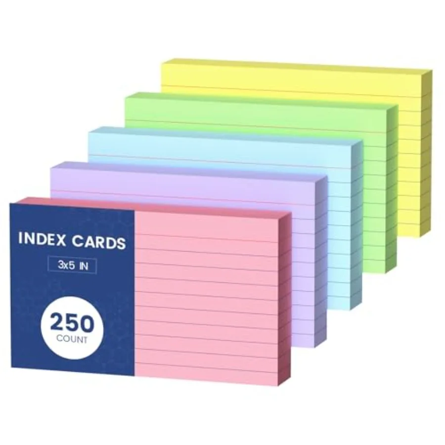Colored Index Cards 3x5, 250 Count Colored NoteCards 3x5, 5 Colors Flash Cards for Studying, 50 Sheets Per Color Lined Index Ca
Colored Index Cards 3x5, 250 Count Colored NoteCards 3x5, 5 Colors Flash Cards for Studying, 50 Sheets Per Color Lined Index Ca