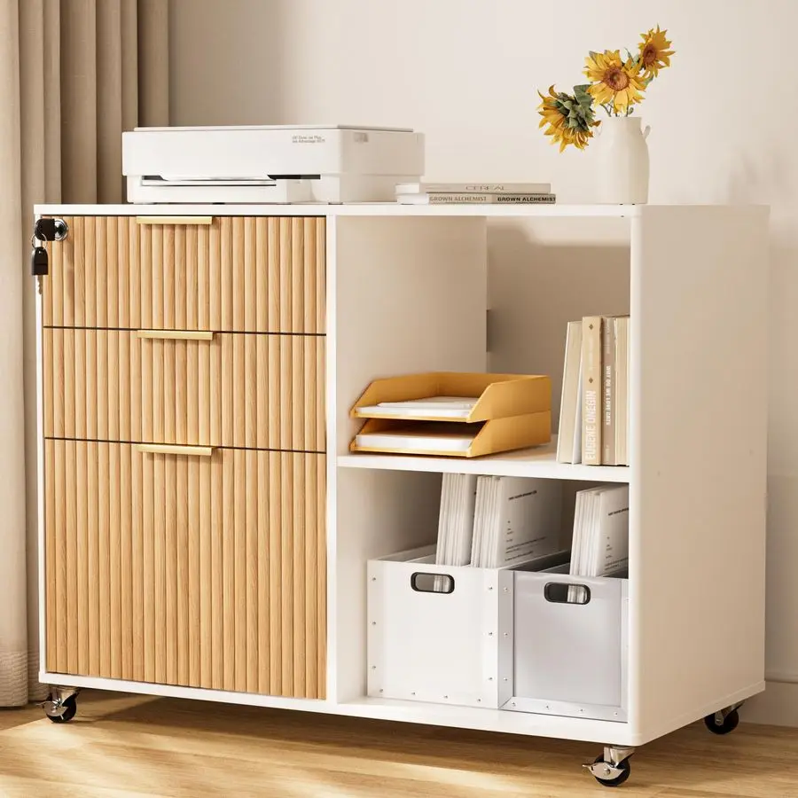 Drawer Mobile Wooden File Cabinet with Lock, Printer Stand with Open Shelves, Rolling Wood Lateral Filing Cabinet for Living Roo
Drawer Mobile Wooden File Cabinet with Lock, Printer Stand with Open Shelves, Rolling Wood Lateral Filing Cabinet for Living Roo