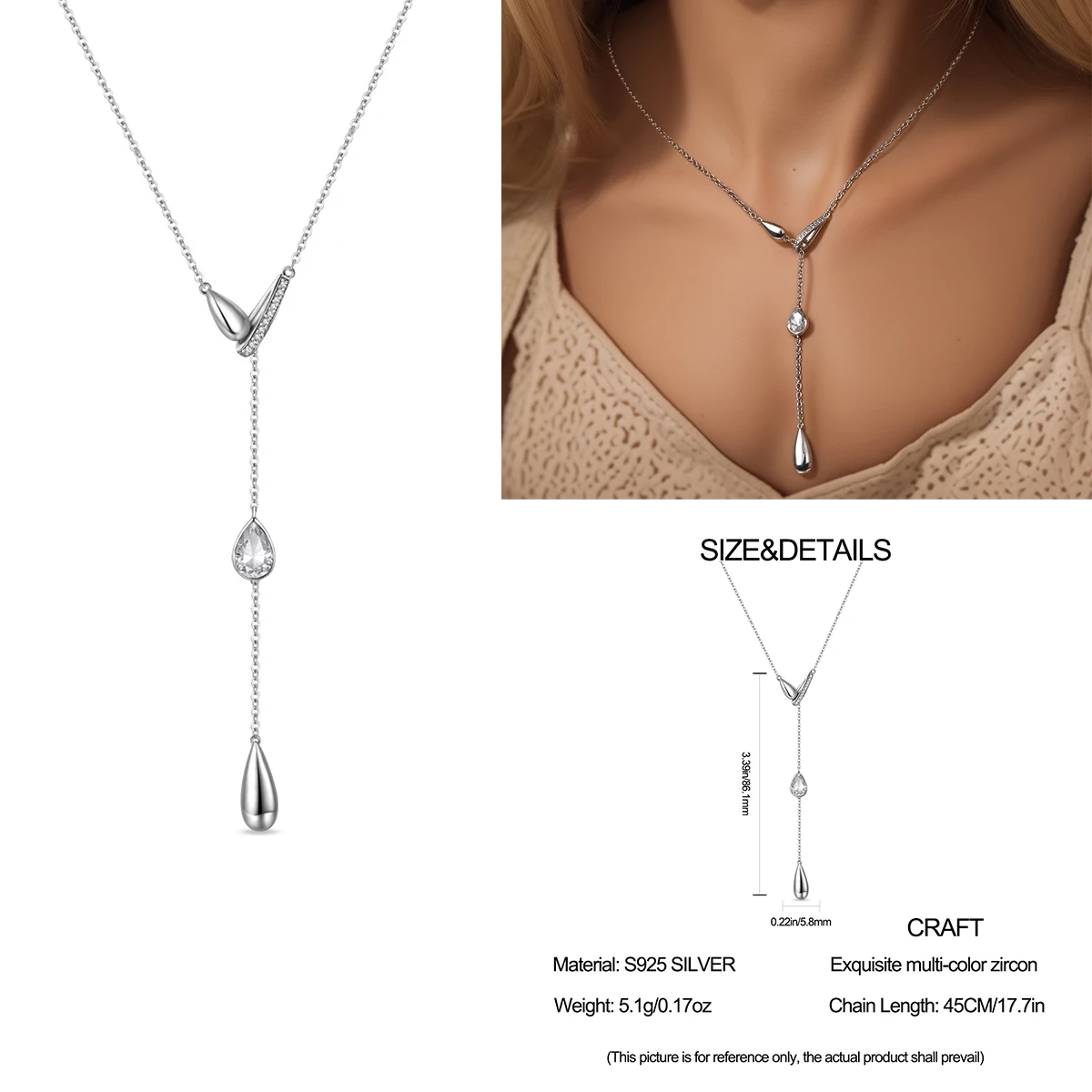 Original 925 Sterling Silver Drop Necklace Minimalist Premium Zirconia Jewellery Birthday Wedding Anniversary DIY Women Gift
Original 925 Sterling Silver Drop Necklace Minimalist Premium Zirconia Jewellery Birthday Wedding Anniversary DIY Women Gift