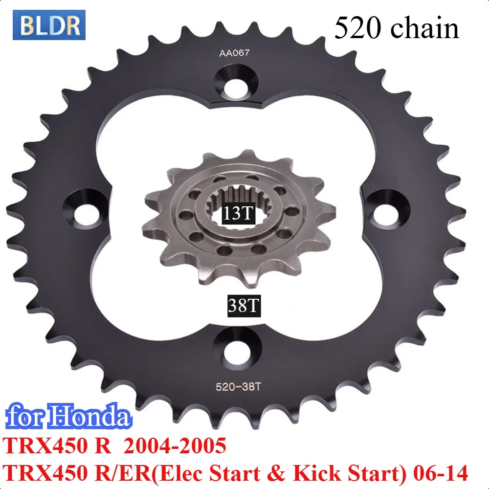 520-13T 38T Silent Durable Pinion Front Rear Sprocket Kit for Honda TRX450 R 2004 2005 TRX 450 2006-2014
520-13T 38T Silent Durable Pinion Front Rear Sprocket Kit for Honda TRX450 R 2004 2005 TRX 450 2006-2014