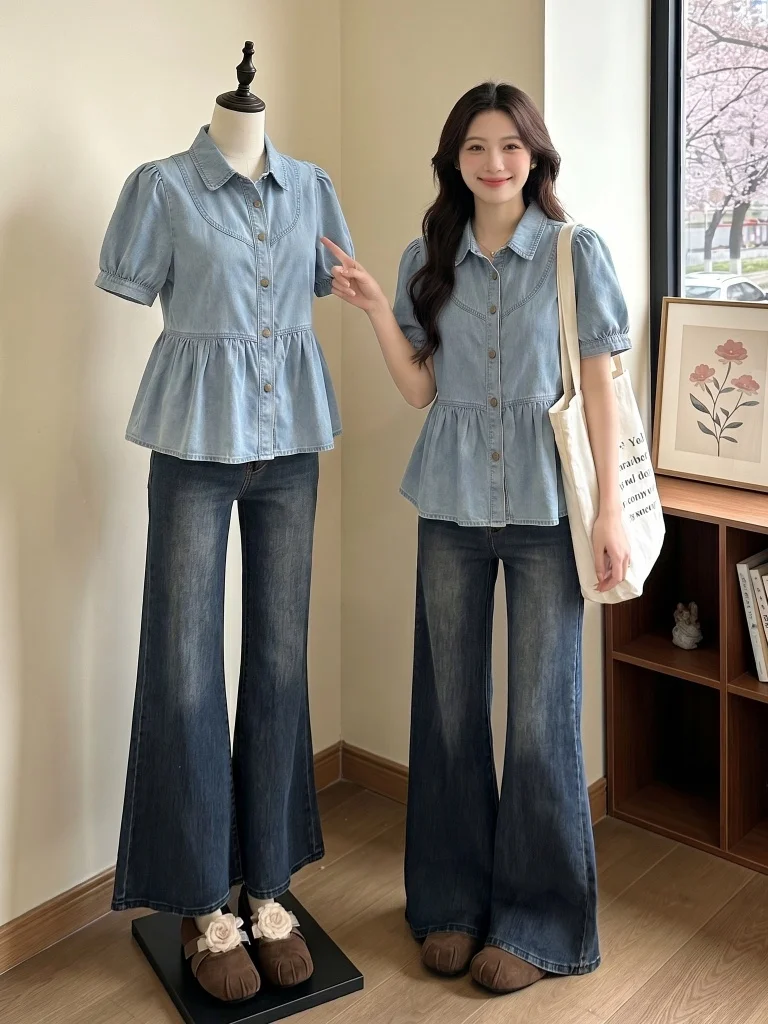 Light Blue Denim Short Sleeve Shirt Women's Summer New Style plus Size Puffy Top Korean Style Commute Wind Loose Fit Shirt
Light Blue Denim Short Sleeve Shirt Women's Summer New Style plus Size Puffy Top Korean Style Commute Wind Loose Fit Shirt