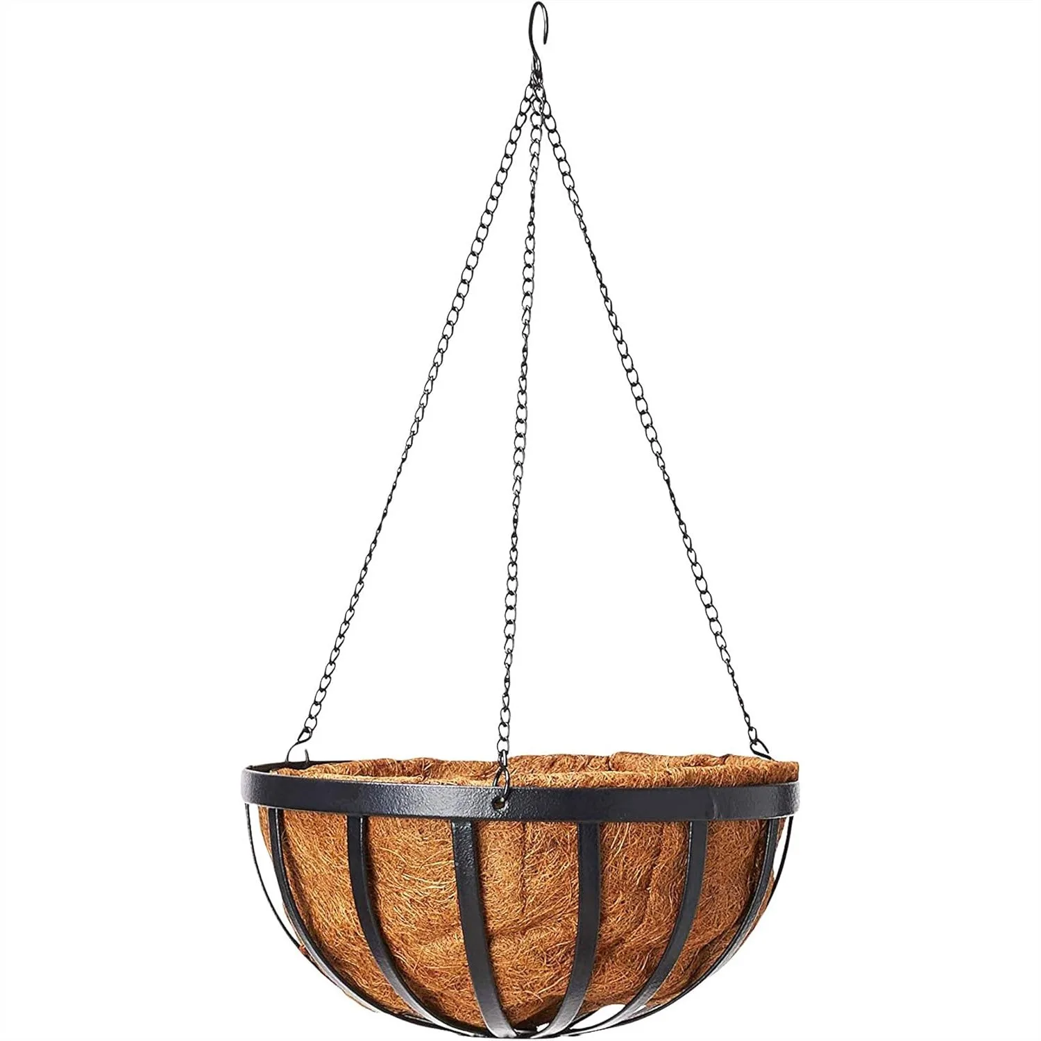 12" Round Hanging Basket with Coconut Fiber Liner, Black
12" Round Hanging Basket with Coconut Fiber Liner, Black