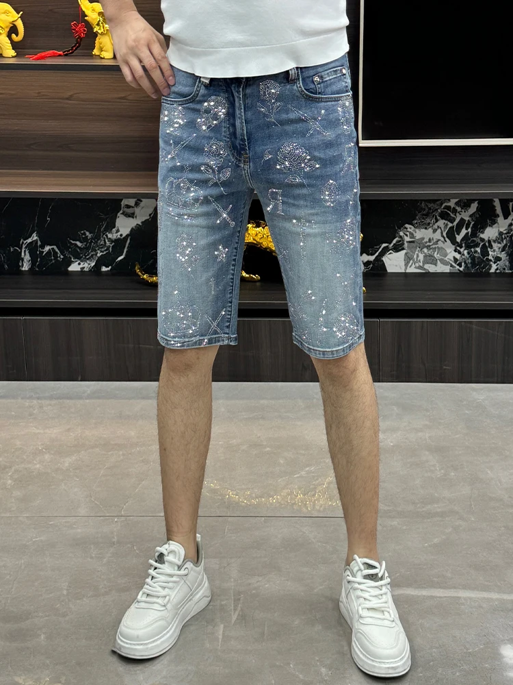 Fashionable Slim Fit Rhinestone Denim Shorts Men's Summer Trend Elastic Straight Leg mid Waist Jeans Polyester Cotton Lycra
Fashionable Slim Fit Rhinestone Denim Shorts Men's Summer Trend Elastic Straight Leg mid Waist Jeans Polyester Cotton Lycra