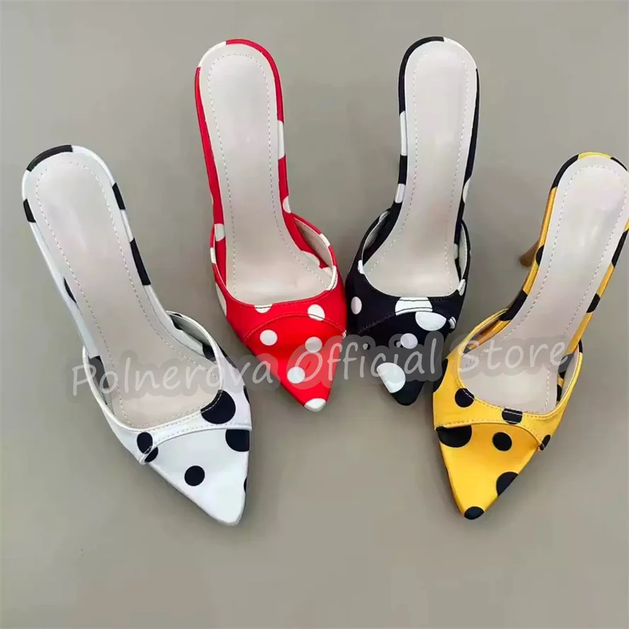 Fashion Mixed Color Polka Dot One-Strap Women Slippers Pointed Toe Stiletto High Heel Slingback Pumps Lady Party Dress Sandals
Fashion Mixed Color Polka Dot One-Strap Women Slippers Pointed Toe Stiletto High Heel Slingback Pumps Lady Party Dress Sandals