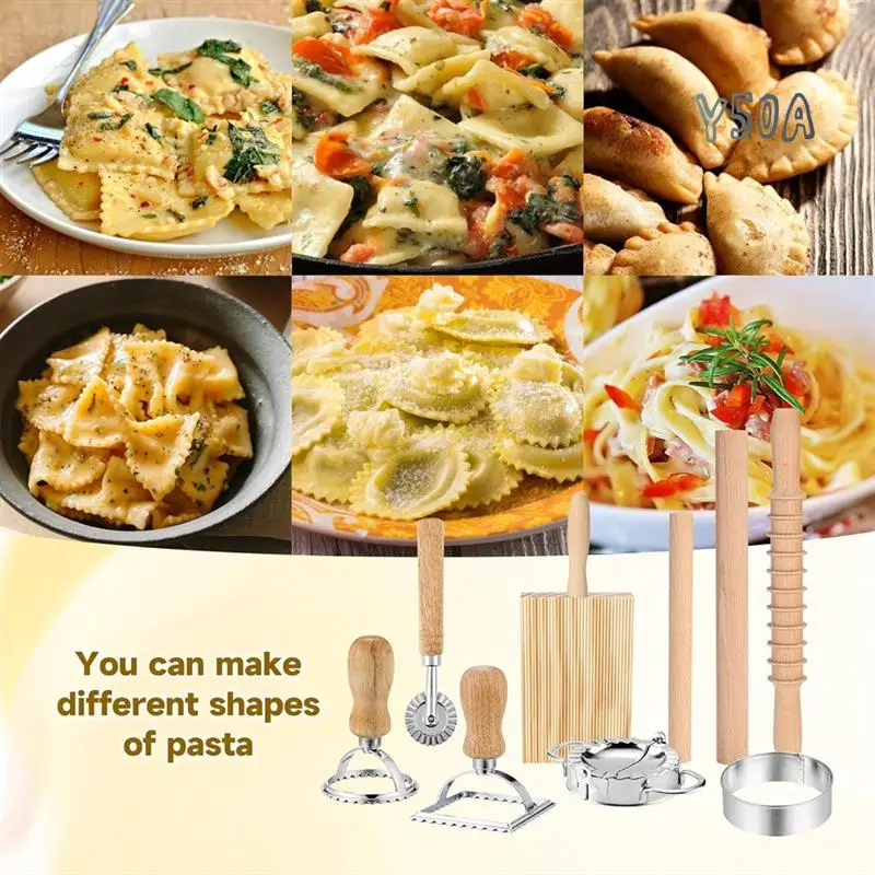 Y50A-9Pcs Pasta Making Tools Set, Wooden Rolling Pin, Gnocchi Board, Ravioli Stamp Maker Cutter, Pastry Cutter Wheel
Y50A-9Pcs Pasta Making Tools Set, Wooden Rolling Pin, Gnocchi Board, Ravioli Stamp Maker Cutter, Pastry Cutter Wheel