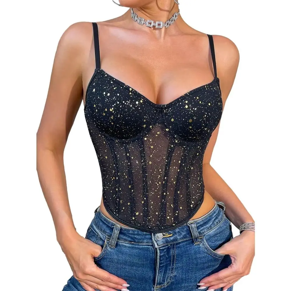 Sexy European And American See-through Dot Pattern Slimming Top Strap Fishbone Vest for Girls Inner And Outer Wear
Sexy European And American See-through Dot Pattern Slimming Top Strap Fishbone Vest for Girls Inner And Outer Wear