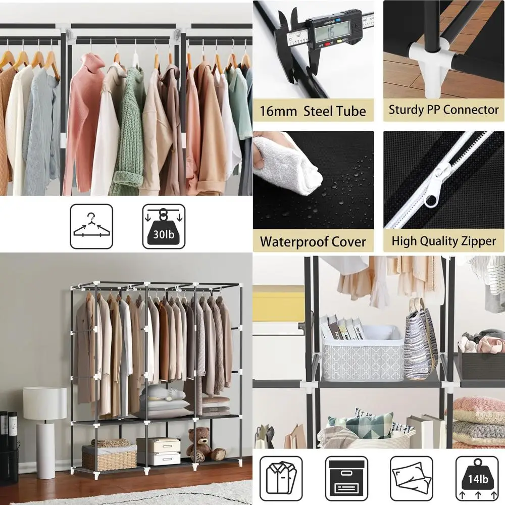 Space-Saving Black Hanging Closet with 3 Rods, 6 Shelves, and 4 Pockets for Easy Assembly and Stability
Space-Saving Black Hanging Closet with 3 Rods, 6 Shelves, and 4 Pockets for Easy Assembly and Stability