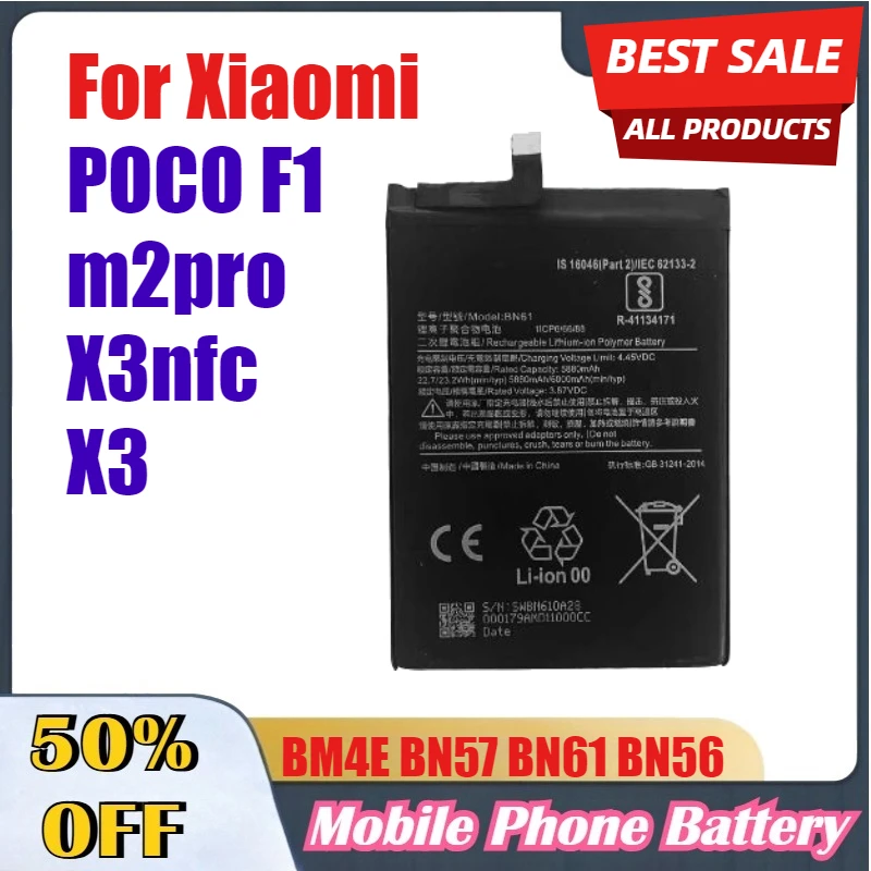 6000mah BM4E BN57 BN61 BN56 High-Performance Mobile Phone Battery For Xiaomi POCO F1/m2pro / X3nfc/X3
6000mah BM4E BN57 BN61 BN56 High-Performance Mobile Phone Battery For Xiaomi POCO F1/m2pro / X3nfc/X3