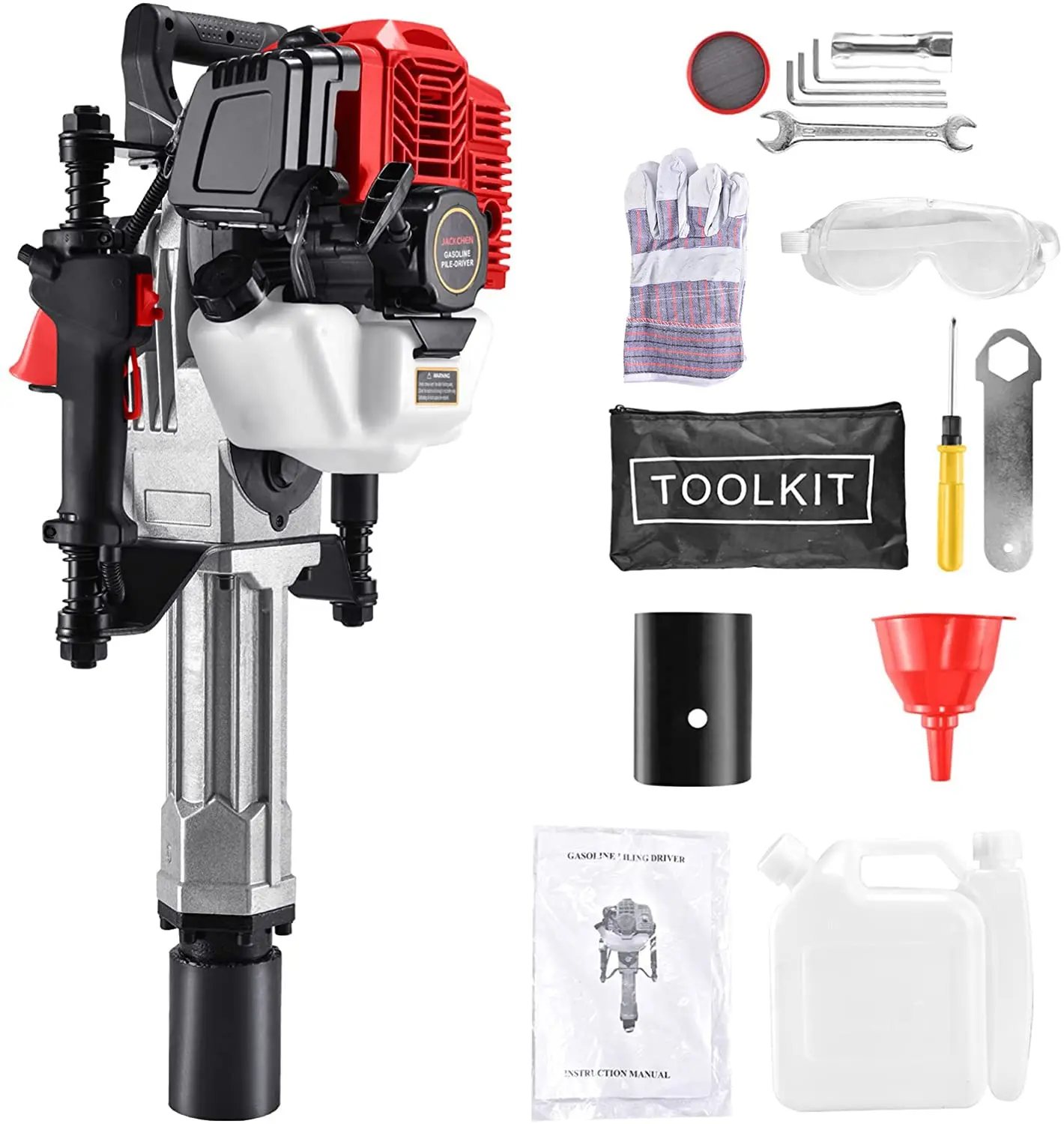 Бензиновый мотоколышек для столбов 52CC, JACKCHEN 1900W, двухтактный инструмент для ограждений и забивки свай, одноцилиндровый, с воздушным охлаждением
Бензиновый мотоколышек для столбов 52CC, JACKCHEN 1900W, двухтактный инструмент для ограждений и забивки свай, одноцилиндровый, с воздушным охлаждением