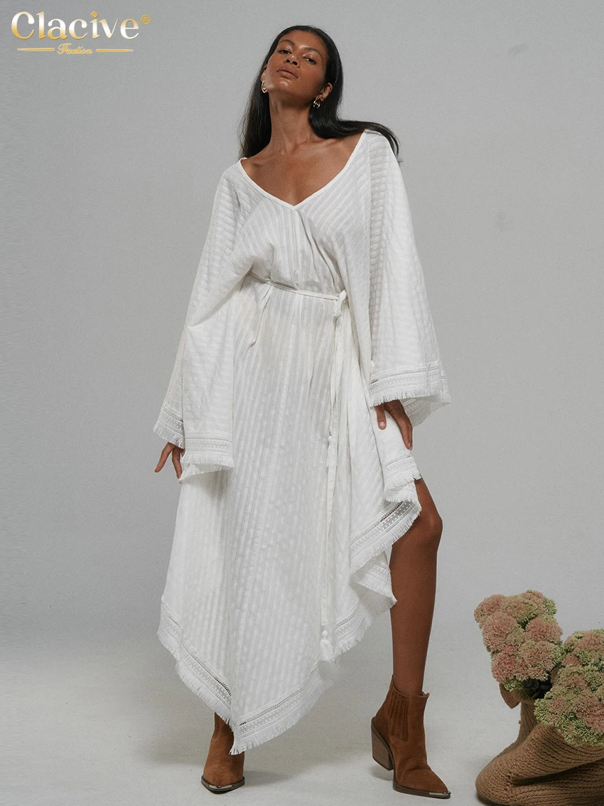 Clacive Fashion Loose White Cotton Women's Dress 2026 Sexy V-Neck Long Sleeve Midi Dresses Elegant Classic Lace-Up Female Dress
Clacive Fashion Loose White Cotton Women's Dress 2026 Sexy V-Neck Long Sleeve Midi Dresses Elegant Classic Lace-Up Female Dress
