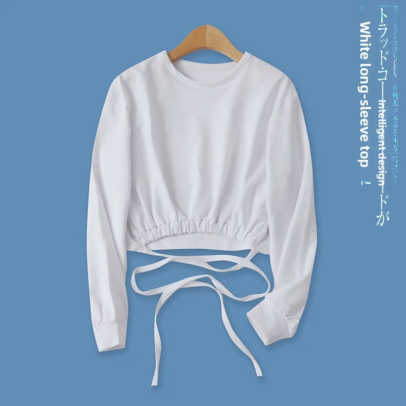 Short Cotton Sweatshirt round Neck Tie Waist Slim Fit Long Sleeve Women's Fashionable Versatile Autumn New Arrival Top
Short Cotton Sweatshirt round Neck Tie Waist Slim Fit Long Sleeve Women's Fashionable Versatile Autumn New Arrival Top