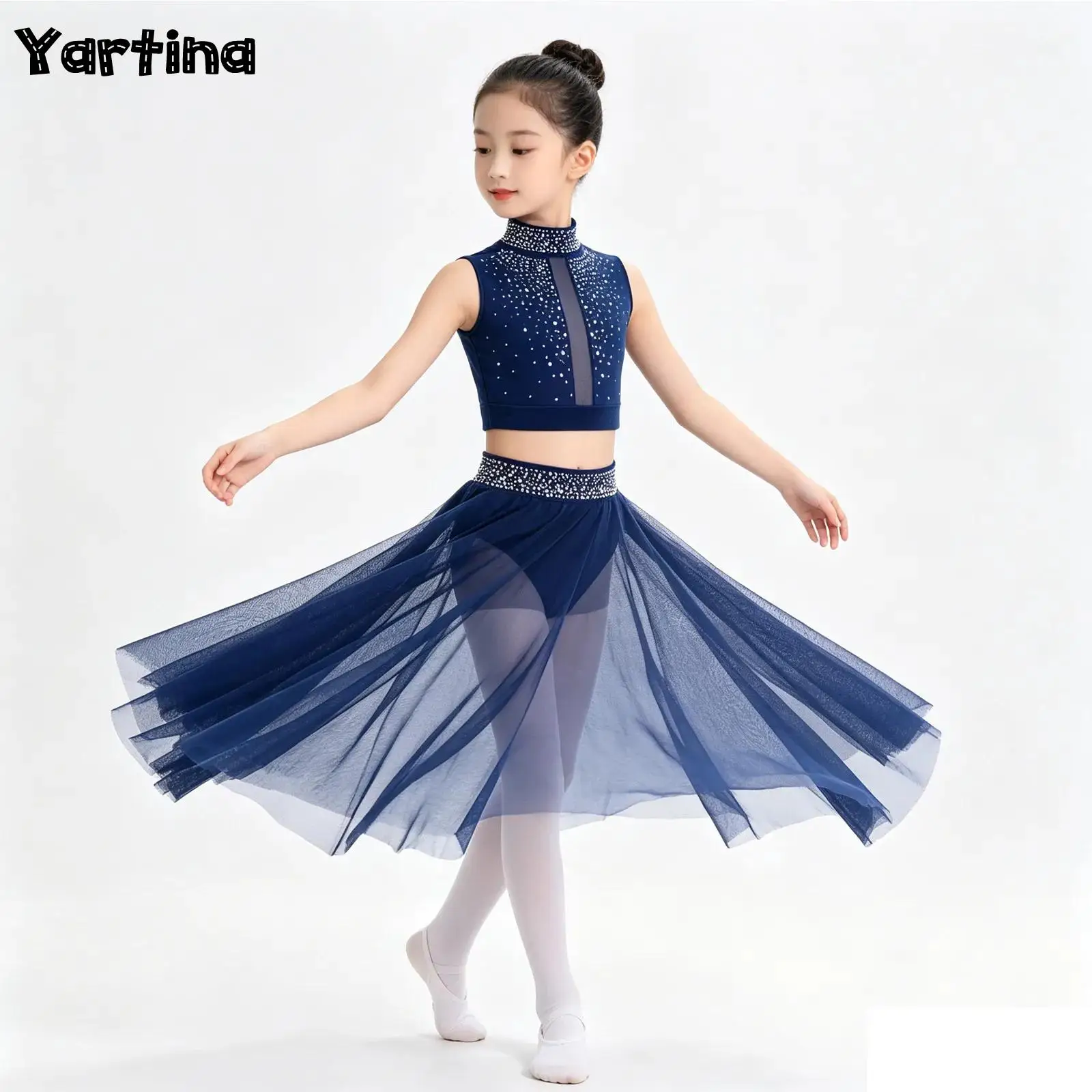 Kids Girls Shiny Rhinestones Gymnastics Figure Skating Costume Ballet Lyrical Dance Outfit Crop Top with Side Slit Mesh Skirt
Kids Girls Shiny Rhinestones Gymnastics Figure Skating Costume Ballet Lyrical Dance Outfit Crop Top with Side Slit Mesh Skirt