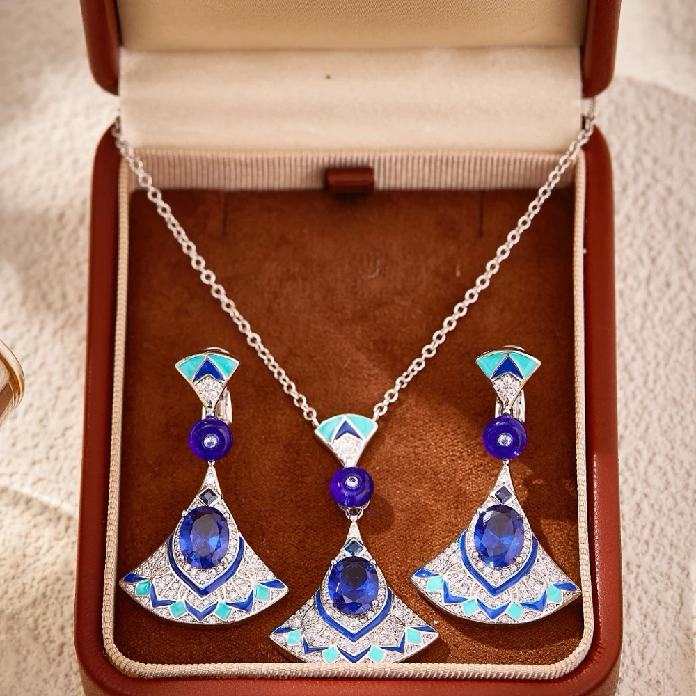 EYER Luxury Fashion Colourful Blue AAA Zirconia Drop Pendant Necklace Earrings For Women Lady Banquet Party Dress Jewellry
EYER Luxury Fashion Colourful Blue AAA Zirconia Drop Pendant Necklace Earrings For Women Lady Banquet Party Dress Jewellry
