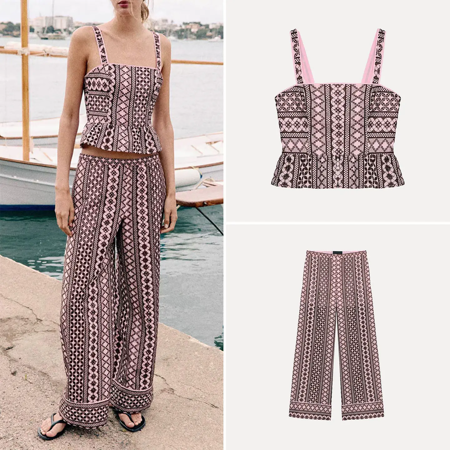Elegant Embroidered Hollow out Straight Collar Bridesmaid Dresses Women's Fashion Elastic Wide Leg Pants Summer Outfits Set
Elegant Embroidered Hollow out Straight Collar Bridesmaid Dresses Women's Fashion Elastic Wide Leg Pants Summer Outfits Set
