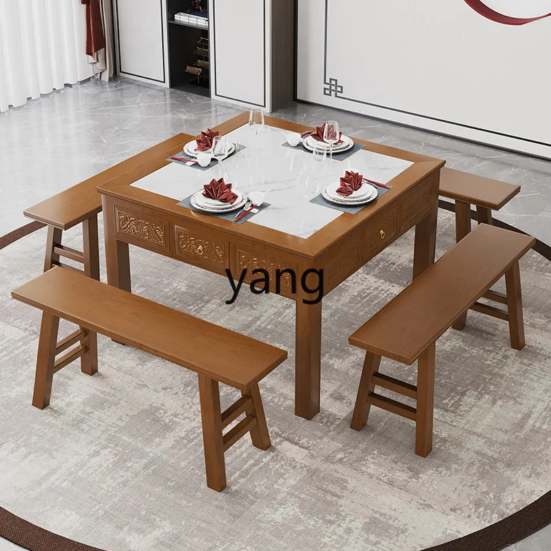 LMM Chinese solid wood square dining table rock slab square drawer table
LMM Chinese solid wood square dining table rock slab square drawer table