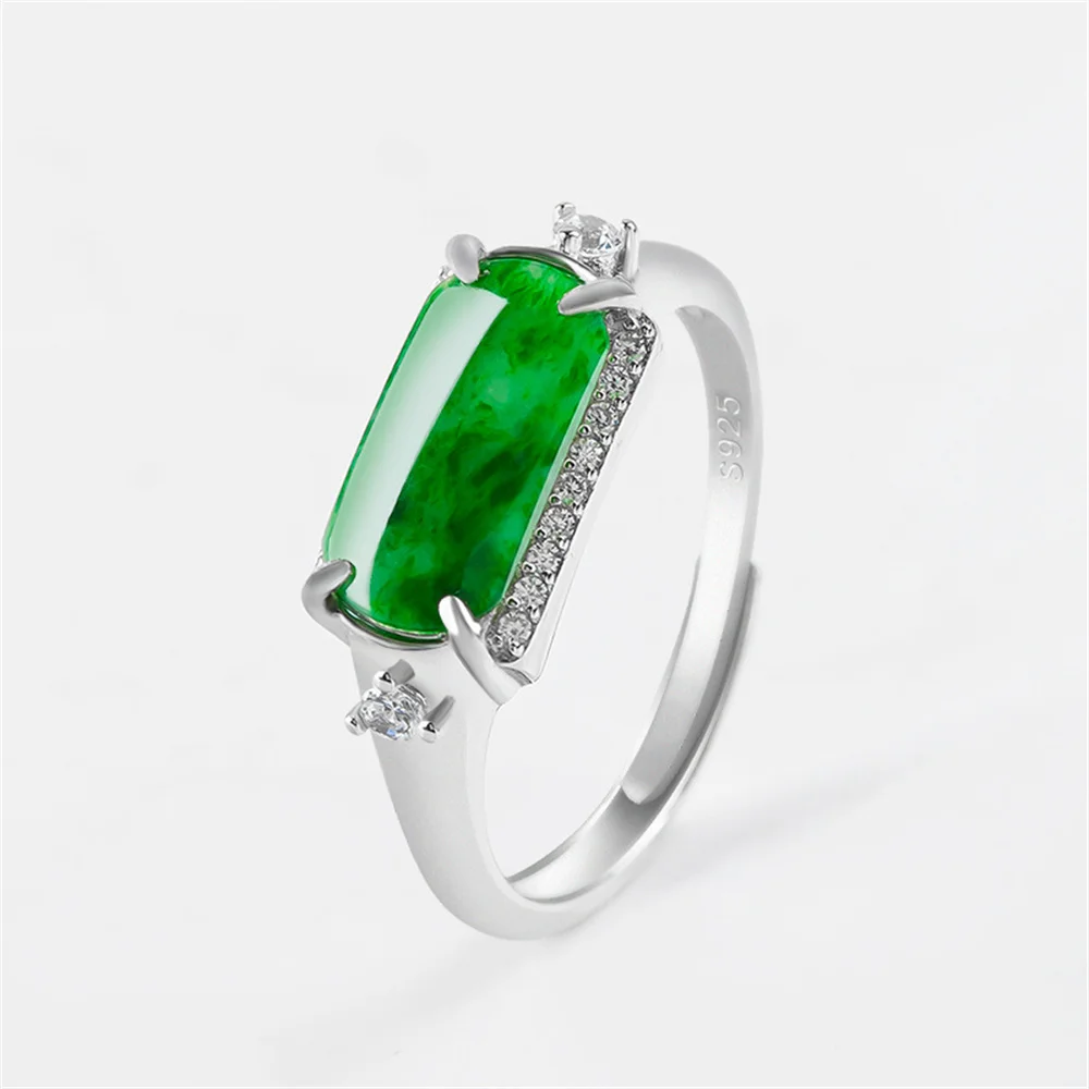 925 Silver Natural Ice Green Jadeite Long Square Finger Ring Adjustable Certificate Party Wedding Luxury Jade Vintage Jewelry
925 Silver Natural Ice Green Jadeite Long Square Finger Ring Adjustable Certificate Party Wedding Luxury Jade Vintage Jewelry