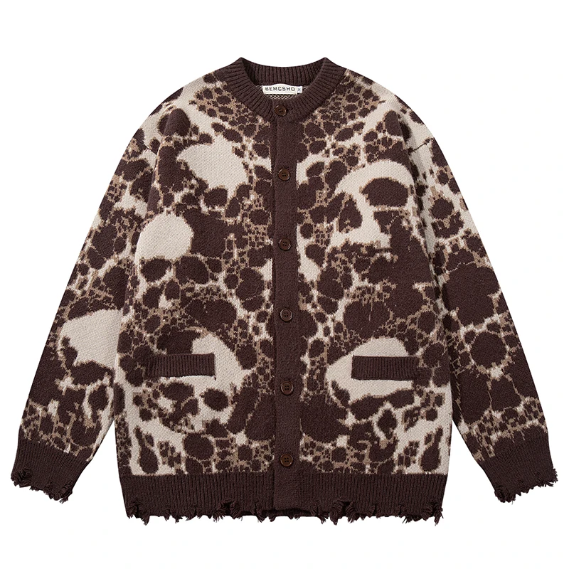 Autumn Men Women Skull Graphic Cardigan Sweater Streetwear Oversized Knitted Jacket Distressed Button Up Gothic Punk Casual Coat
Autumn Men Women Skull Graphic Cardigan Sweater Streetwear Oversized Knitted Jacket Distressed Button Up Gothic Punk Casual Coat