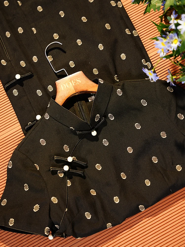 Bla Polka Dot Dr Chinese Sle Thin Summer Office Suitable Beautiful Unique Fem Long Qipao with ort Sve
Bla Polka Dot Dr Chinese Sle Thin Summer Office Suitable Beautiful Unique Fem Long Qipao with ort Sve