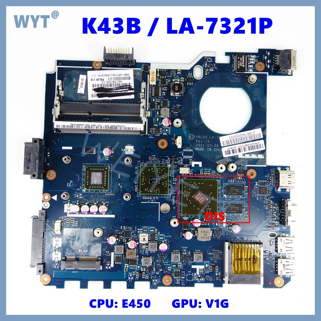 LA-7321P Notebook Mainboard For ASUS X43U K43U X43B K43BY K43BR X43BR K43B Laptop Motherboard CPU: E450 GPU: V1G 100% Tested OK
LA-7321P Notebook Mainboard For ASUS X43U K43U X43B K43BY K43BR X43BR K43B Laptop Motherboard CPU: E450 GPU: V1G 100% Tested OK