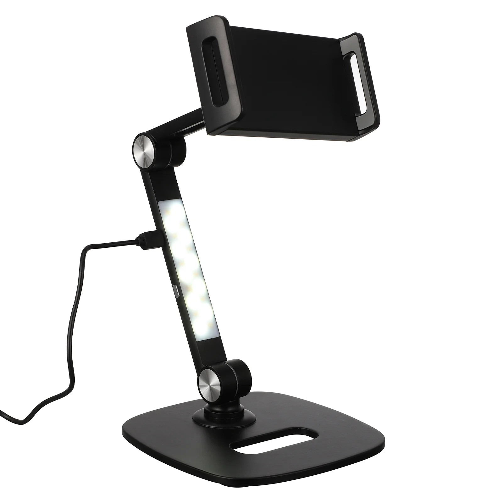 Adjustable Aluminum Tablet Phone Holder Black Desktop Stand 360° Rotatable Base 150° Tilt Double Shaft LED Light for Video
Adjustable Aluminum Tablet Phone Holder Black Desktop Stand 360° Rotatable Base 150° Tilt Double Shaft LED Light for Video