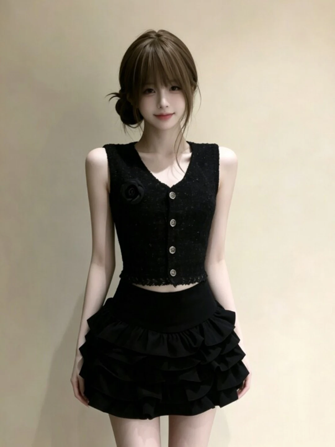 Elegant Summer Outfit Unique Beautiful Vest Top And Cake Skirt Two Piece Set Casual Style Short Cotton T-Shirt V-Neck
Elegant Summer Outfit Unique Beautiful Vest Top And Cake Skirt Two Piece Set Casual Style Short Cotton T-Shirt V-Neck