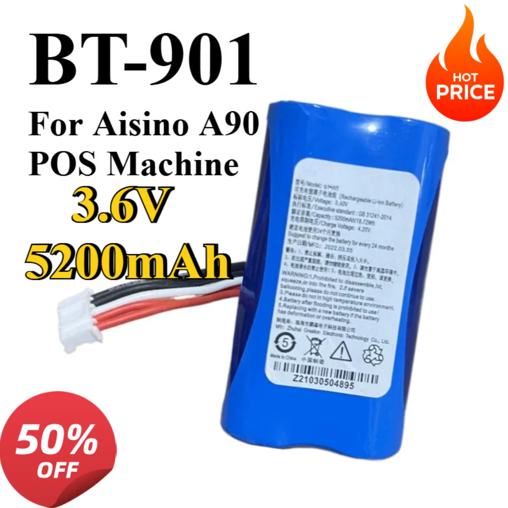New BT-901 Replacement POS Battery 3.6V 5200mAh High Quality Long Lasting Lithium Battery Compatible with Aisino A90 POS Machine
New BT-901 Replacement POS Battery 3.6V 5200mAh High Quality Long Lasting Lithium Battery Compatible with Aisino A90 POS Machine