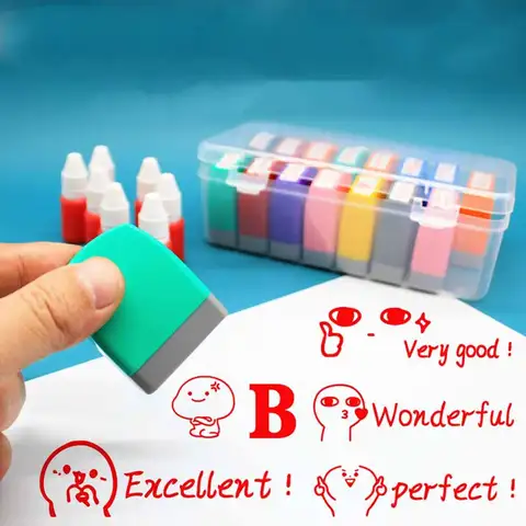 Timbre d'encouragement auto-encreur pour enfants, outil de récompense de chapitre photosensible, timbre de commentaire anglais, fuchsia, jouet cadeau