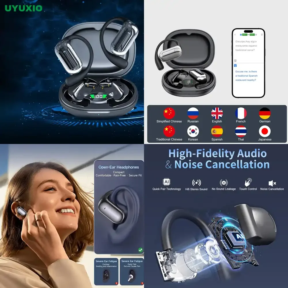 UYUXIO OWS Wireless Earphone with AI Language Translator 144 Languages Translation Earbuds with Noise Cancelling for Business
UYUXIO OWS Wireless Earphone with AI Language Translator 144 Languages Translation Earbuds with Noise Cancelling for Business