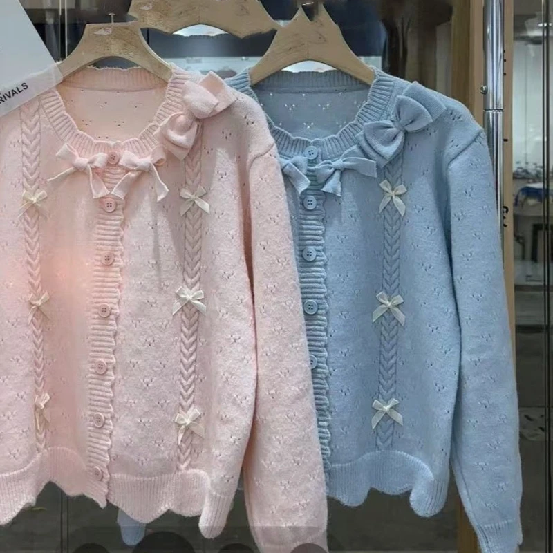 Women Sweet Bow Ruffle O Neck Sweaters Coat Harajuku Y2k Long Sleeves Knitwear Top Japanese Kawaii Lolita Style Knitted Cardigan
Women Sweet Bow Ruffle O Neck Sweaters Coat Harajuku Y2k Long Sleeves Knitwear Top Japanese Kawaii Lolita Style Knitted Cardigan
