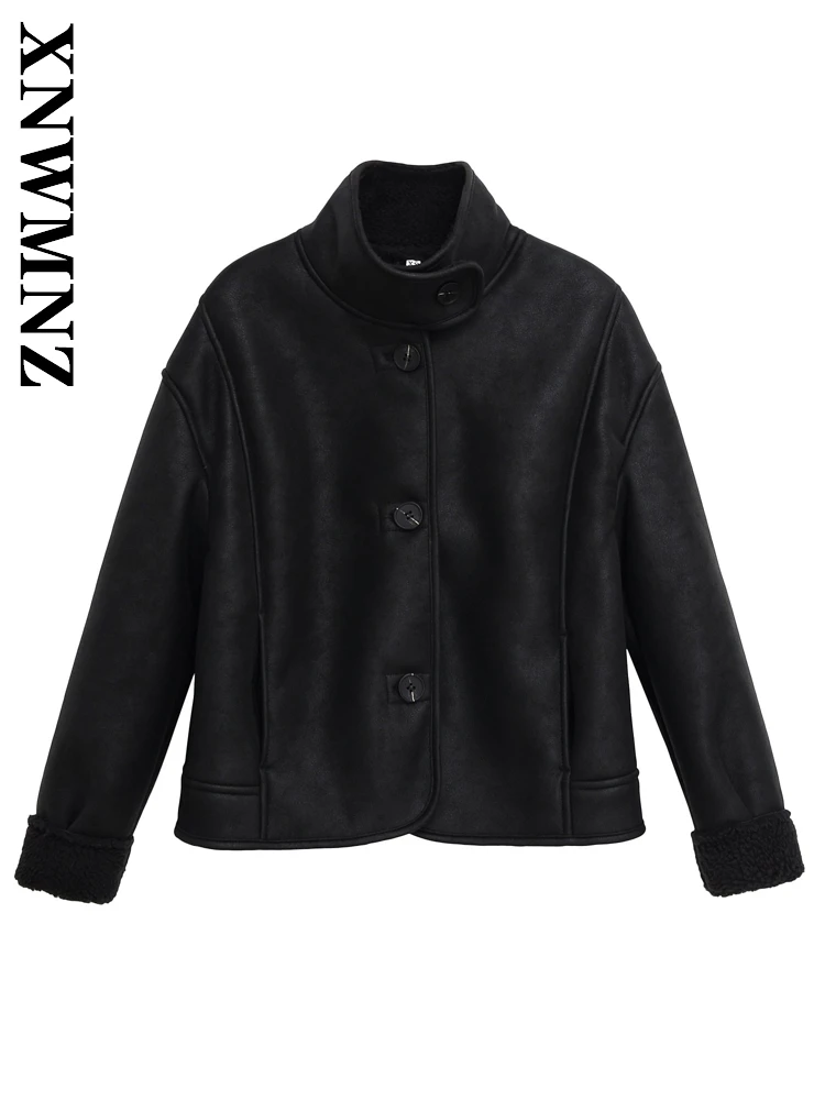 XNWMNZ 2025 осеннее новое женское повседневное однобортное пальто с воротником-стойкой, винтажное женское черное пальто с длинными рукавами
XNWMNZ 2025 осеннее новое женское повседневное однобортное пальто с воротником-стойкой, винтажное женское черное пальто с длинными рукавами