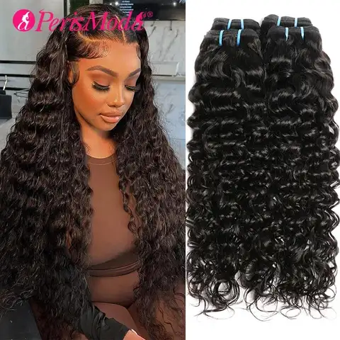 PerisModa Water Wave Bundles For Women Peruvian Weaving Virgin Human Hair Extensions Wet and Wavy Human Hair Bundles 1/3/4 Pcs