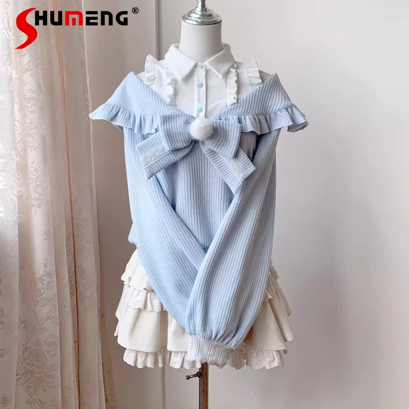 Japanese Lolita Watercolor Sweet Versatile Knitwear Autumn Winter Off-Shoulder Long Sleeves Sweater Turn-Down Collar Pullover
Japanese Lolita Watercolor Sweet Versatile Knitwear Autumn Winter Off-Shoulder Long Sleeves Sweater Turn-Down Collar Pullover