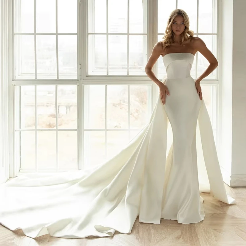 Hochzeitskleid Satin Mermaid Wedding Dress with Detachable Train Strapless Simple Brautkleid Bow Back Vestido De Noiva Sereia
Hochzeitskleid Satin Mermaid Wedding Dress with Detachable Train Strapless Simple Brautkleid Bow Back Vestido De Noiva Sereia