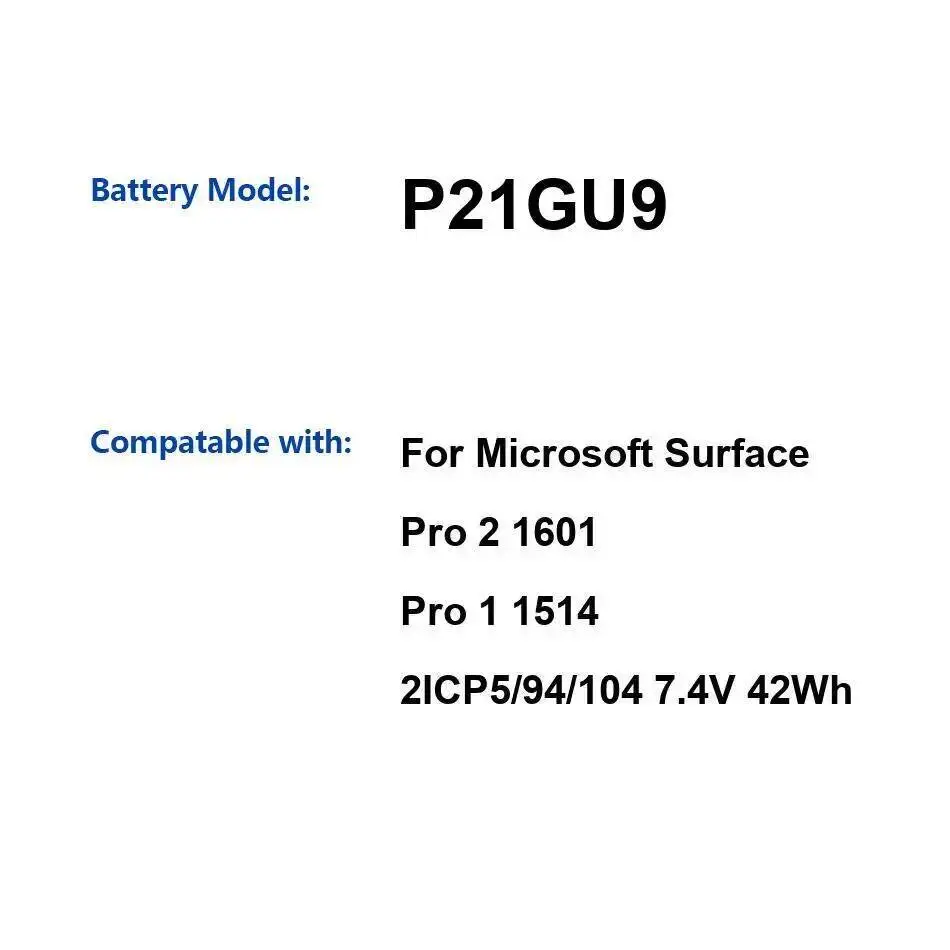 Premium Replacement For Microsoft Surface Pro 2 1601 1 1514 2ICP5 94 104 P21GU9 Tablet Battery 5676Mah
Premium Replacement For Microsoft Surface Pro 2 1601 1 1514 2ICP5 94 104 P21GU9 Tablet Battery 5676Mah