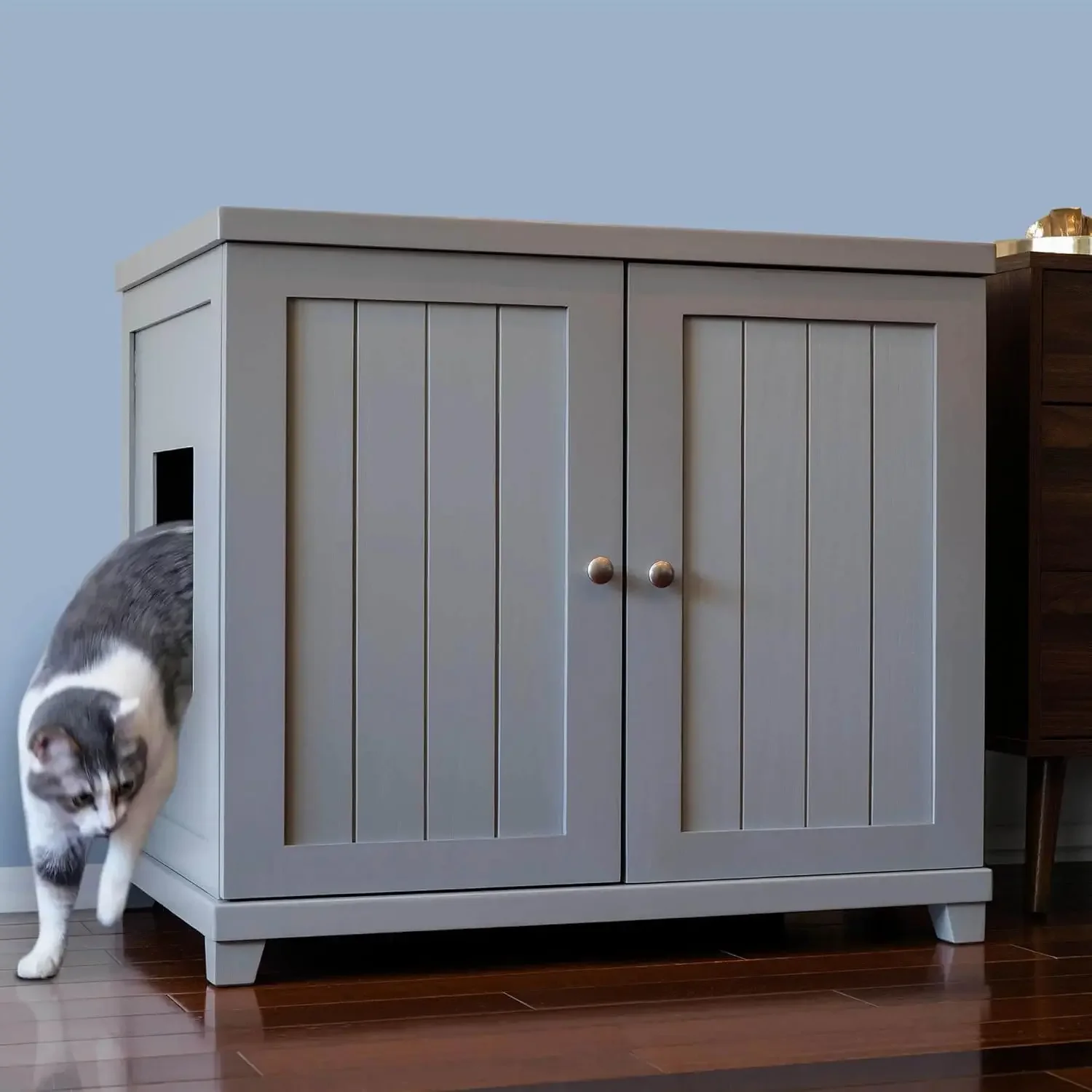 Cat Litter Box Enclosure Cabinet, Cottage, Smoke Gray, Tapered Feet, XLarge, Hidden Litter Cat Furniture with Drawer, Customized
Cat Litter Box Enclosure Cabinet, Cottage, Smoke Gray, Tapered Feet, XLarge, Hidden Litter Cat Furniture with Drawer, Customized