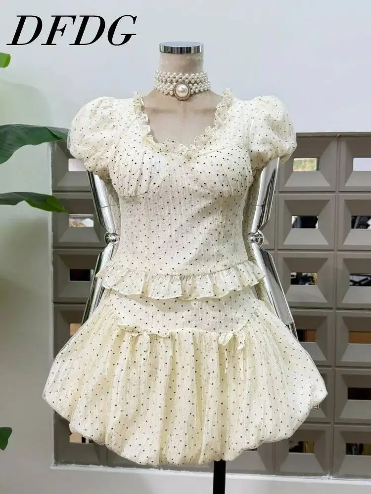 DFDG Women 2026 Spring Summer Polka Dot Two Piece Puff Sleeve Ruffle Crop Top High Waist Bubble Hem Skirt Elegant Casual Set
DFDG Women 2026 Spring Summer Polka Dot Two Piece Puff Sleeve Ruffle Crop Top High Waist Bubble Hem Skirt Elegant Casual Set