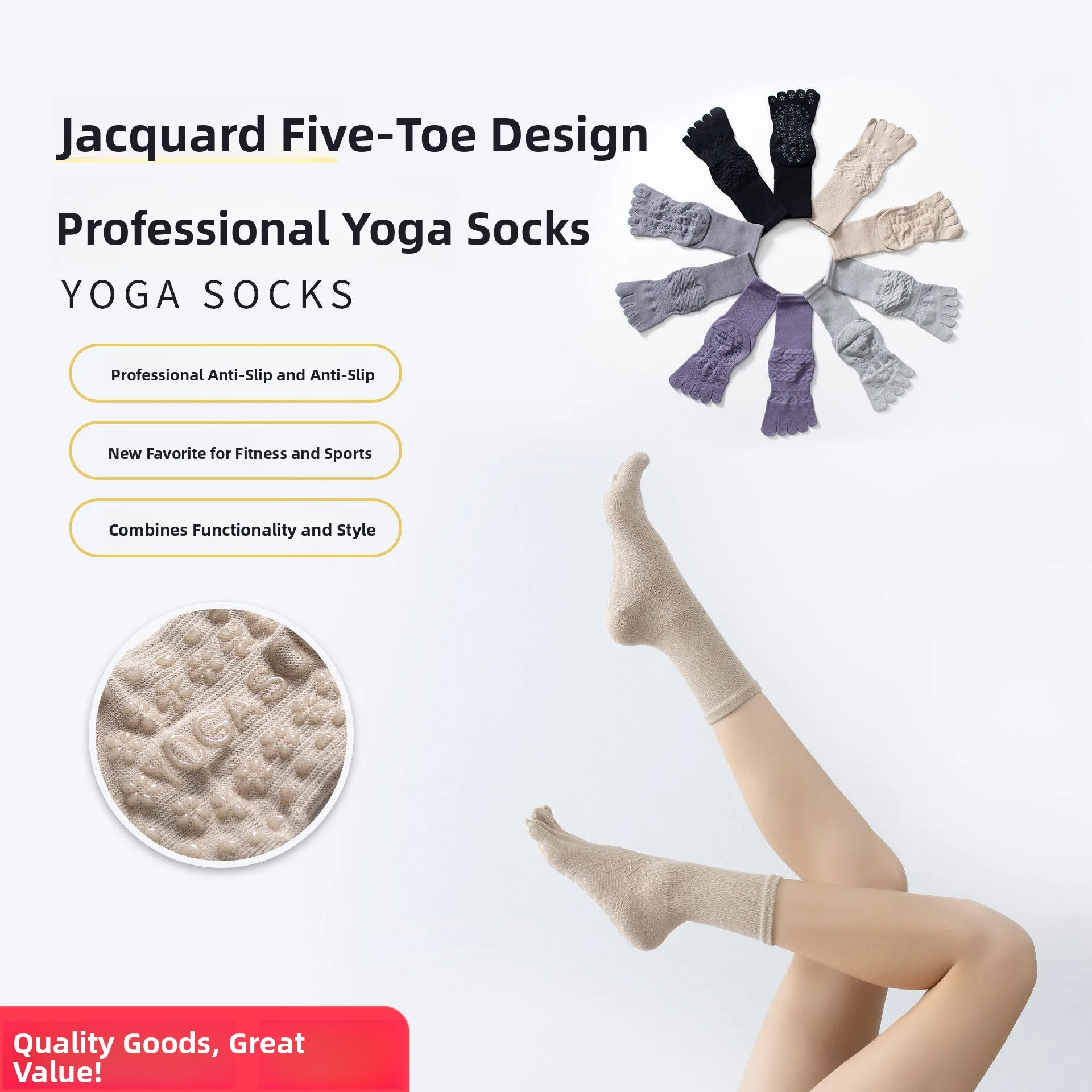 Women's Yoga Socks Five-Toe Split Design Anti-Slip Diamond Embroidery Mid-Calf Pure Color Spring Autumn Seasonal Comfortable
Women's Yoga Socks Five-Toe Split Design Anti-Slip Diamond Embroidery Mid-Calf Pure Color Spring Autumn Seasonal Comfortable