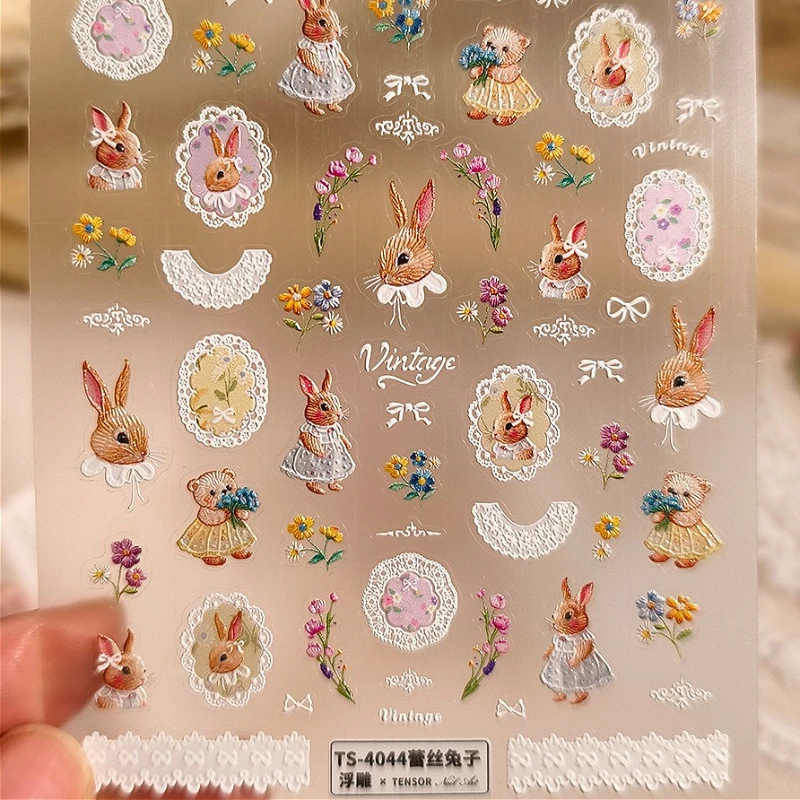 Easter Vintage White Lace Cute Rabbit Bear Bowknot Colored Flowers Reliefs Self Adhesive Nail Art Stickers Bunny Manicure Decals
Easter Vintage White Lace Cute Rabbit Bear Bowknot Colored Flowers Reliefs Self Adhesive Nail Art Stickers Bunny Manicure Decals