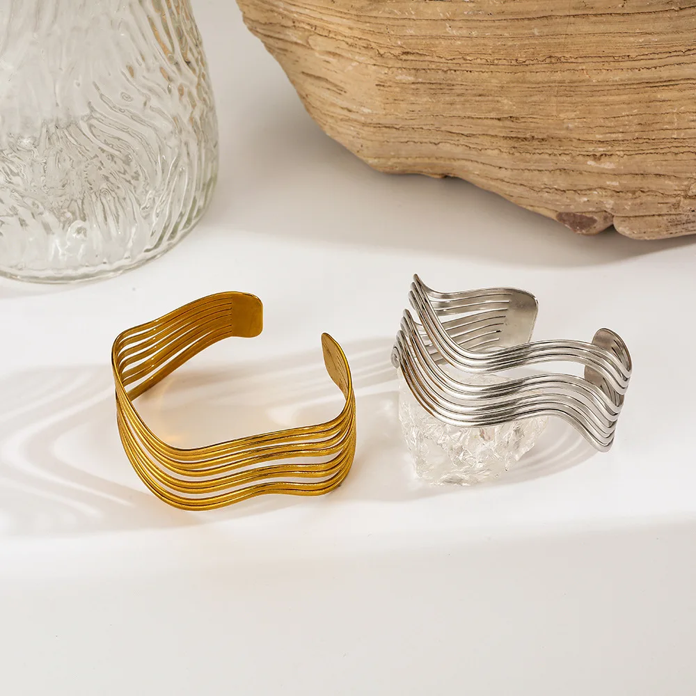 Stainless Steel Irregular Textured Chunky Open Cuff Bracelet Women Wide Hollow Geometric Wave Bangles Fashion Jewelry
Stainless Steel Irregular Textured Chunky Open Cuff Bracelet Women Wide Hollow Geometric Wave Bangles Fashion Jewelry
