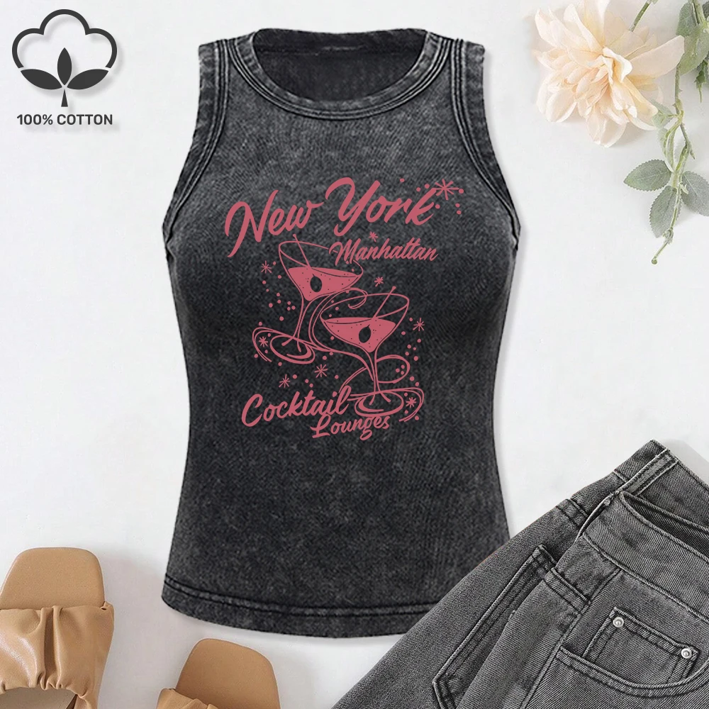 New York Manhattan Cocktail Louges Printed Women Washed Vest Hip Hop Crop Tank Top Soft Singlet Cotton Slim Sleeveless Tops
New York Manhattan Cocktail Louges Printed Women Washed Vest Hip Hop Crop Tank Top Soft Singlet Cotton Slim Sleeveless Tops