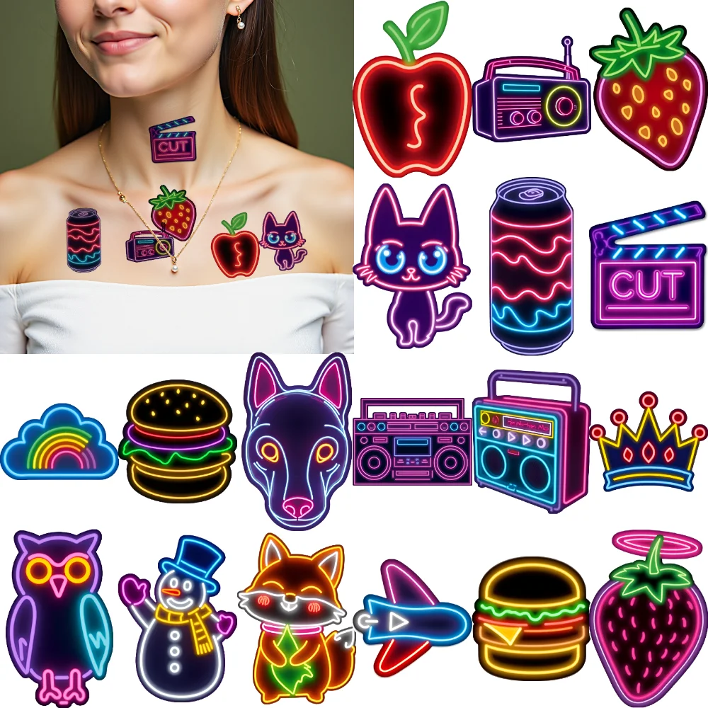 63pcs Temporary Tattoo Neon Icons Temporary Tattoo Stickers Retro Stickers Neon Light For Arms Shoulders Children
63pcs Temporary Tattoo Neon Icons Temporary Tattoo Stickers Retro Stickers Neon Light For Arms Shoulders Children