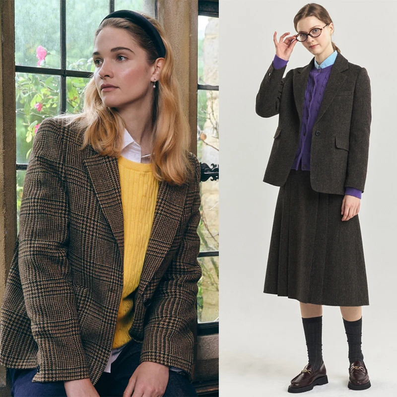 Retro Briti Sle etland Woolen Gingham Pattern Suit Jaet with Pleated Skirt Tee Colors Women's Spring Faion
Retro Briti Sle etland Woolen Gingham Pattern Suit Jaet with Pleated Skirt Tee Colors Women's Spring Faion
